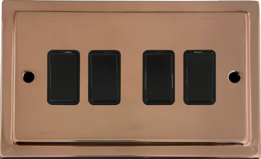 Victorian Polished Copper 4 Gang 2 Way Switch