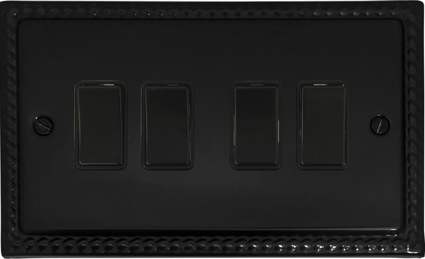 Monarch Flat Black 4 Gang Switch (Black Switches)