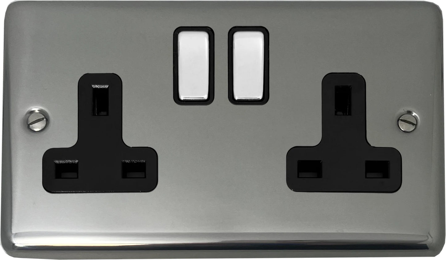 Contour  Polished Steel  2 Gang Socket