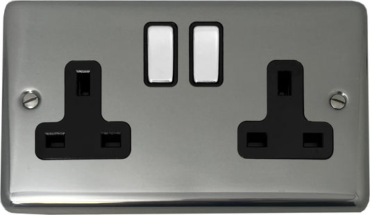 Contour  Polished Steel  2 Gang Socket