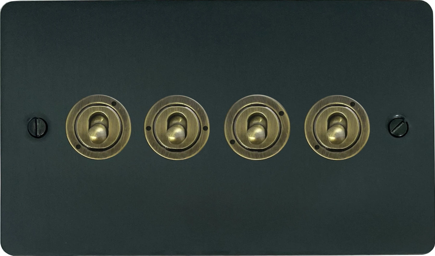 Flat Black Bronze 4 Gang 2 Way Toggle