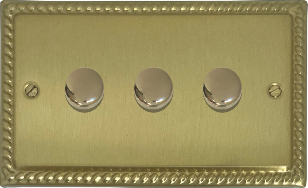 Georgian Satin Brass 3 Gang LED Dimmer