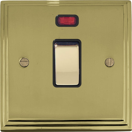 Victorian Polished Brass 20 Amp Dp Switch & Neon
