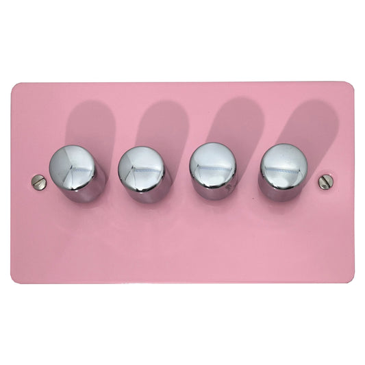 Flat Gloss Pink 4 Gang LED Dimmer (Polished Chrome Caps)