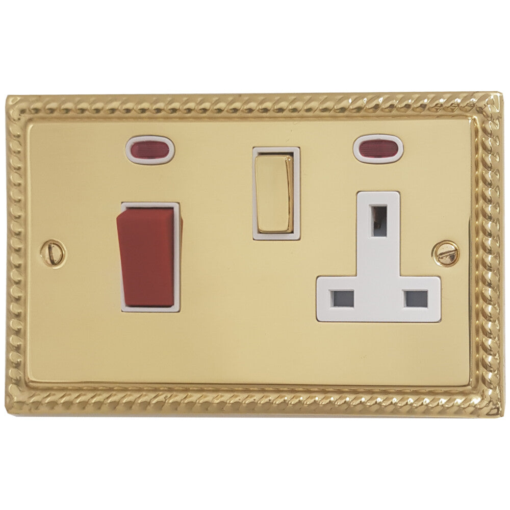 Georgian Polished Brass 45 Amp Switch & 13 A Socket