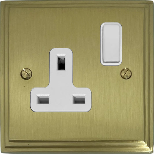 Victorian Satin Brass 1 Gang Socket (White Plastic)