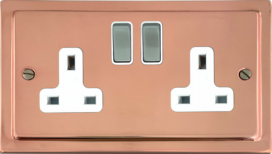 Victorian Polished Copper 2 Gang Socket (Chrome Switches)