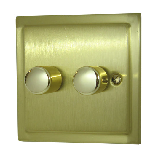 Victorian Satin Brass 2 Gang LED Dimmer