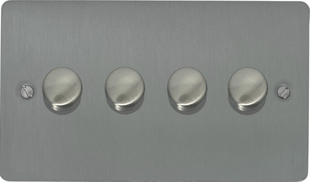 Flat Brushed Steel 4 Gang LED Dimmer