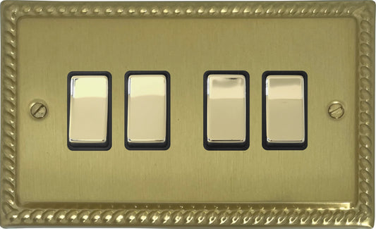 Georgian Satin Brass 4 Gang Switch