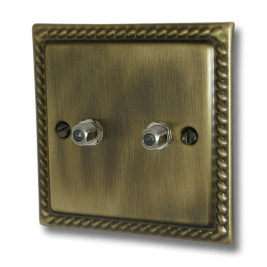 Georgian Antique Brass 2 Gang Satellite Point