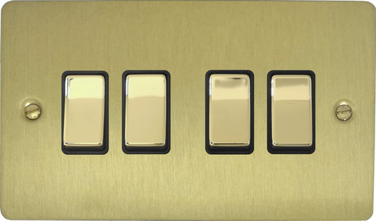 Flat Satin Brass 4 Gang Switch