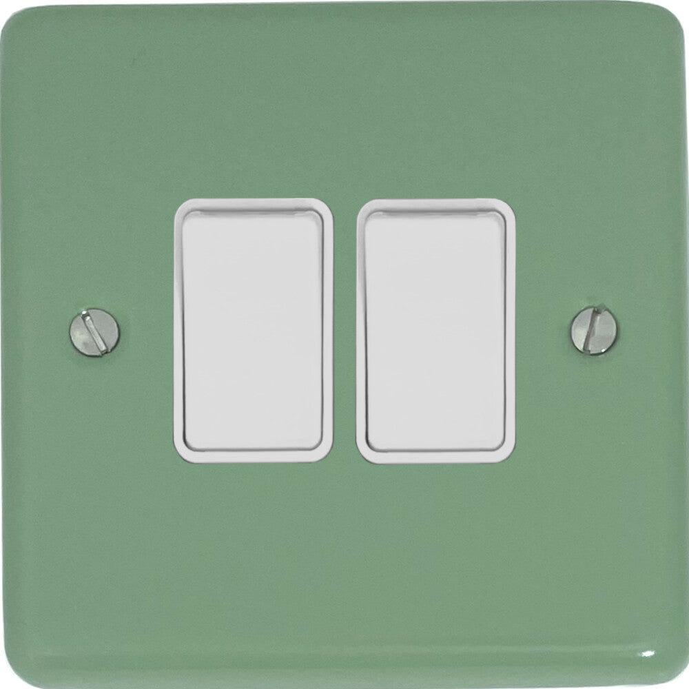 Classic Sage Green 2 Gang Switch (White Switches)