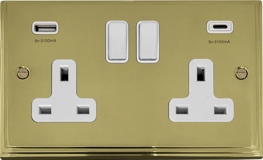 Victorian Polished Brass 2 Gang USBC Socket
