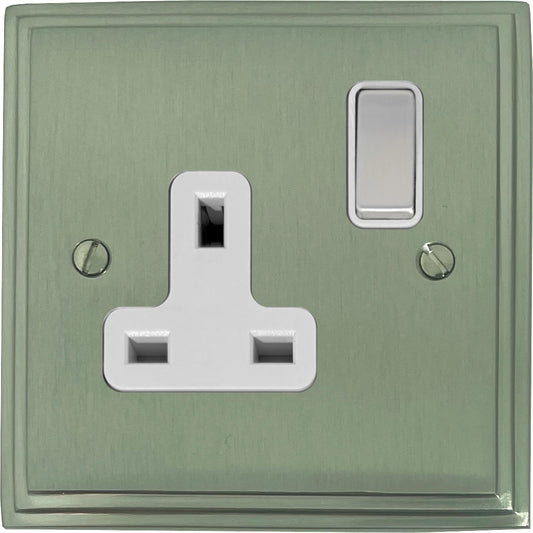 Victorian Satin Nickel 1 Gang Socket (White Insert)