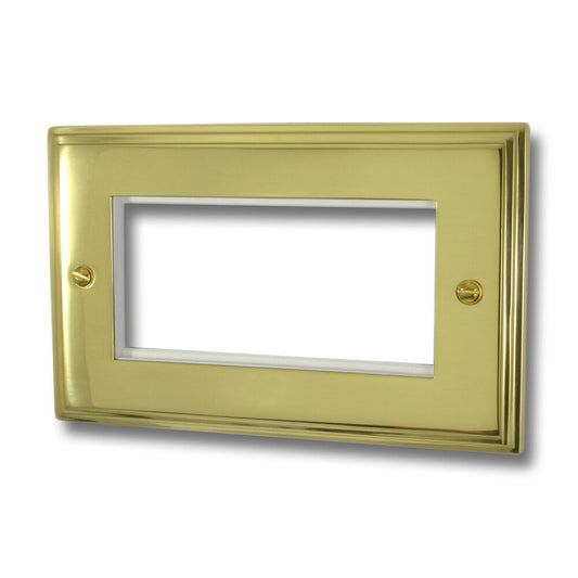 Victorian Polished Brass 2 Gang 4 Module Plate
