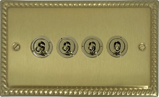 Georgian Satin Brass 4 Gang Toggle