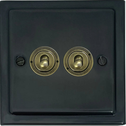 Victorian Black Bronze 2 Gang Toggle (Antique Brass Toggle)