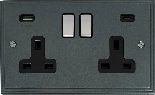 Victorian Pewter 2 Gang Socket With USBC