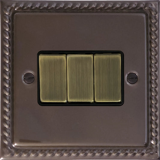 Georgian Medium Bronze 3 Gang Switch
