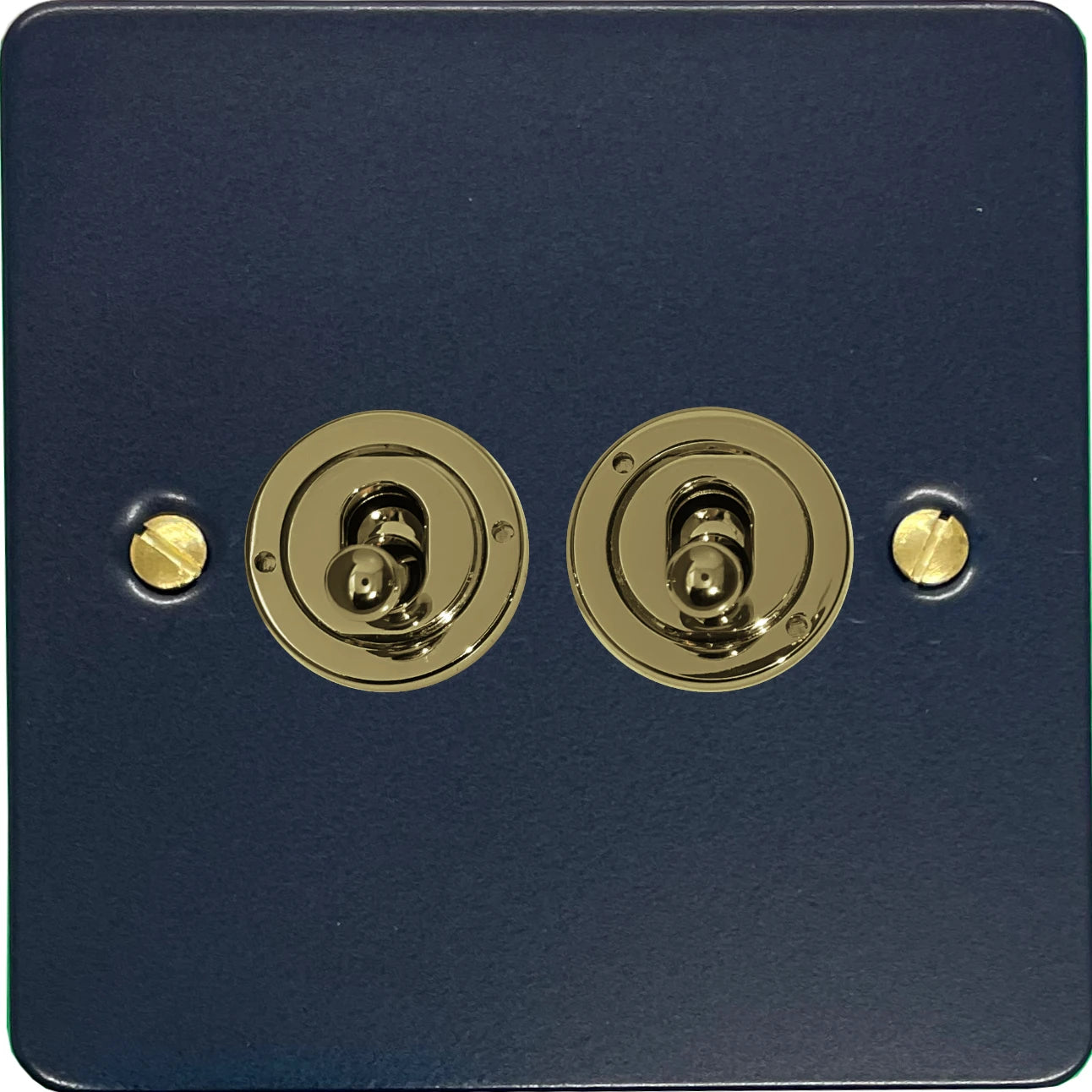 Flat Blue 2 Gang Toggle (Polished Brass Toggle)