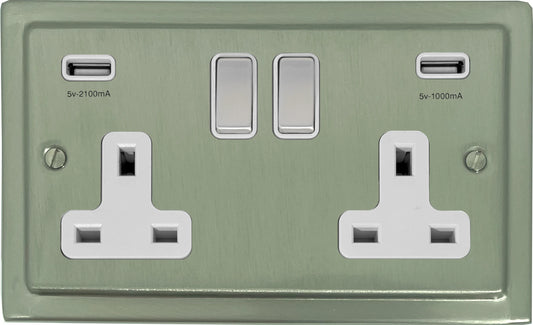 Victorian Satin Nickel 2 Gang Usb Socket