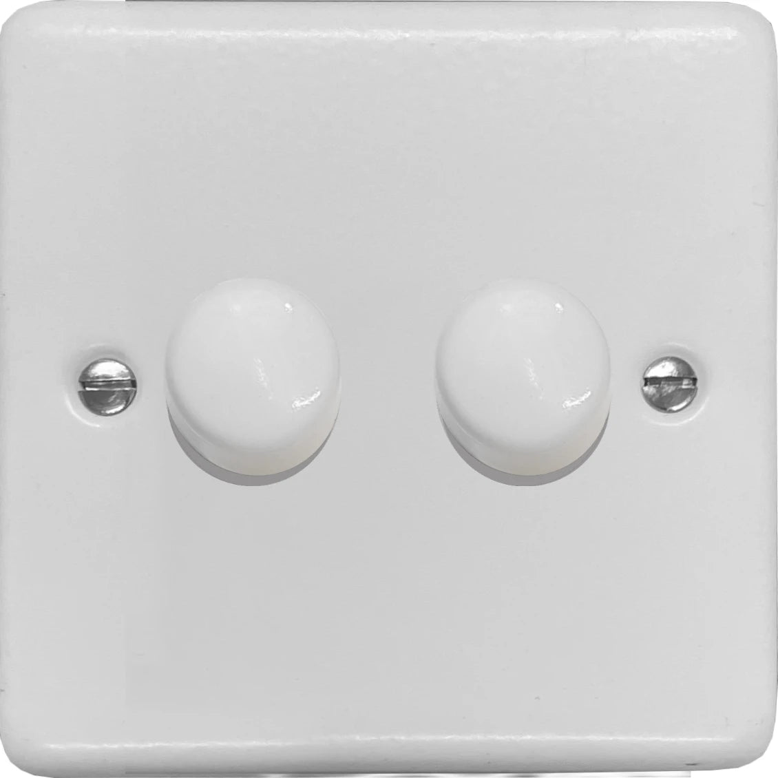 Contour Flat White 2 Gang Dimmer LED - White Caps