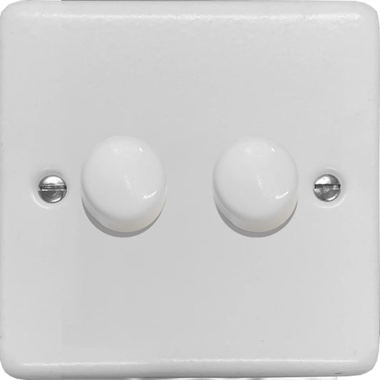 Contour Flat White 2 Gang Dimmer LED - White Caps