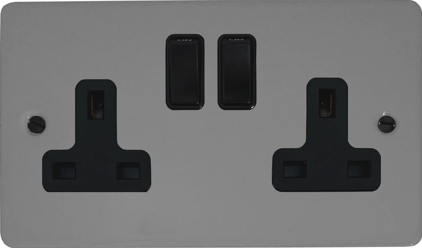 Flat Light Grey 2 Gang Socket