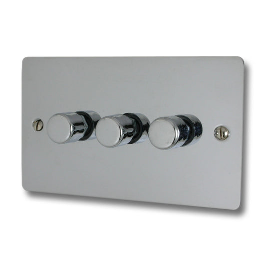 Flat Polished Chrome 3 Gang 120W LED Dimmer