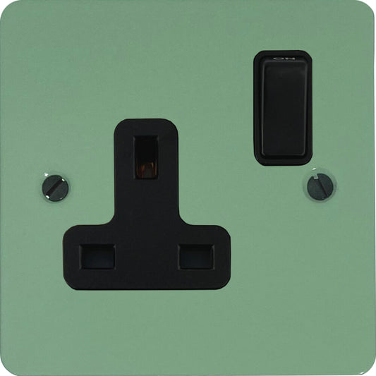 Flat Sage Green 1 Gang Socket (Black Switch)