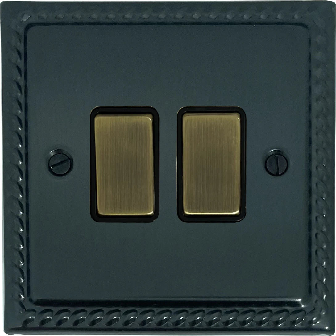 Georgian Black Bronze 2 Gang Switch (Antique Brass Switch)