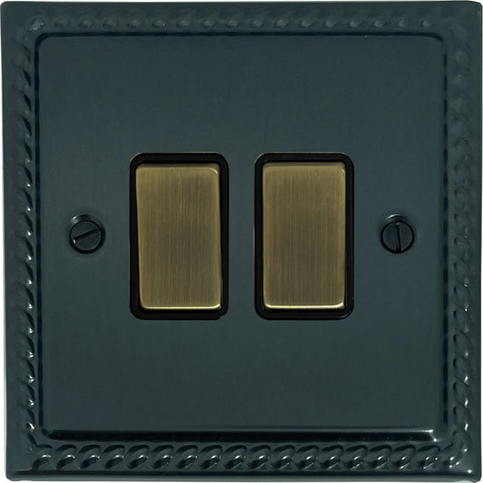Georgian Black Bronze 2 Gang Switch (Antique Brass Switch)