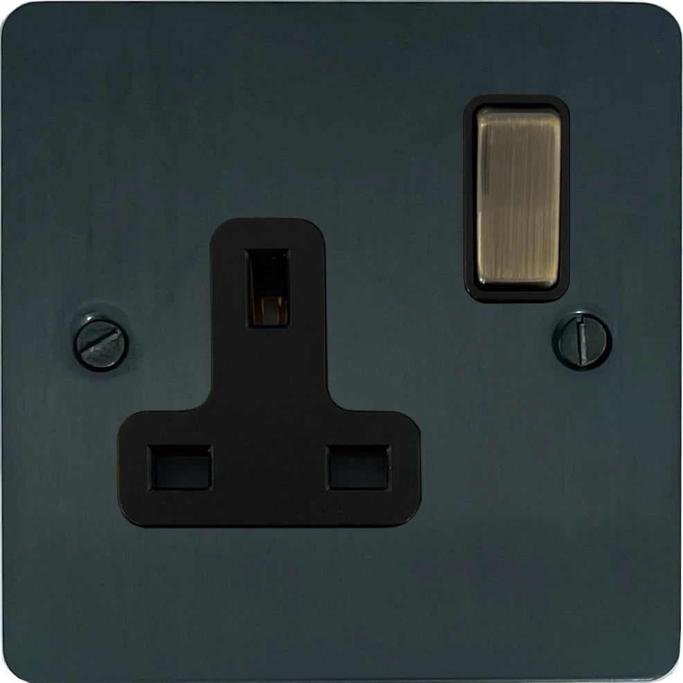 Flat Black Bronze 1 Gang Switched Socket