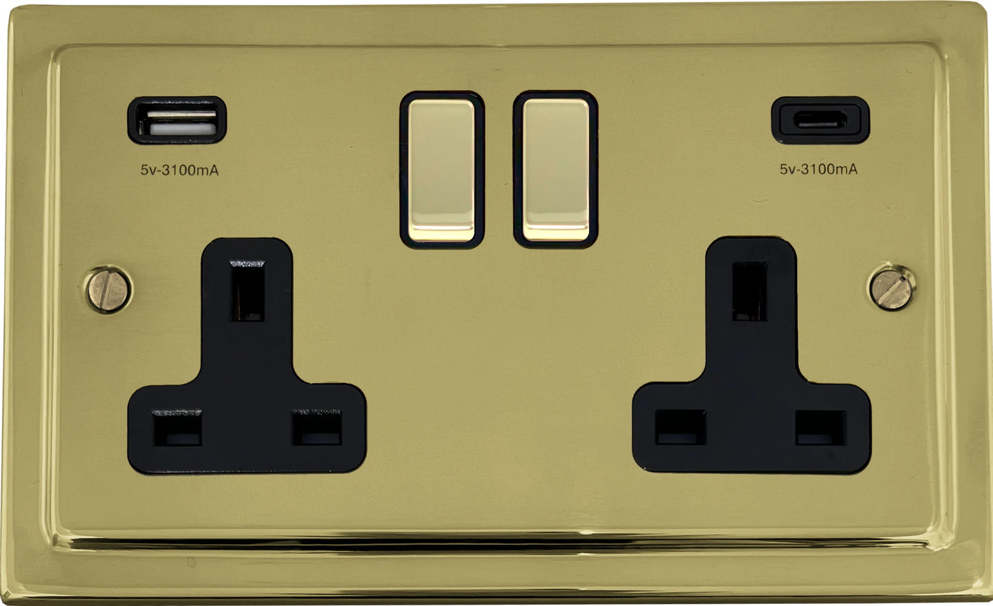 Victorian Polished Brass 2 Gang Socket C/W USBC Port