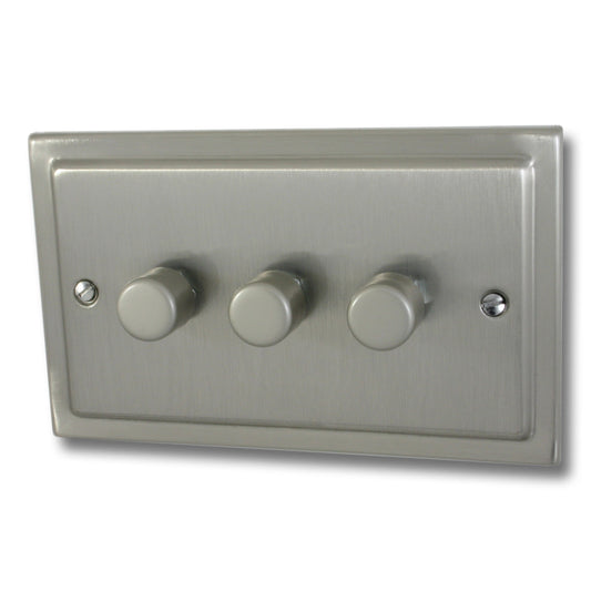 Victorian Satin Nickel 3 Gang 120W LED Dimmer