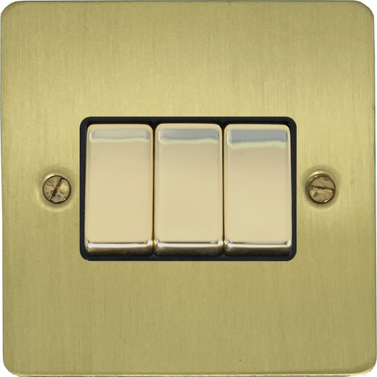 Flat Satin Brass 3 Gang 2 Way Switch