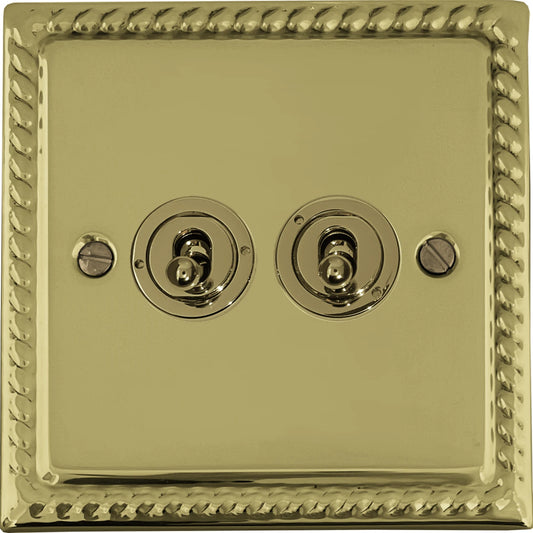 Georgian Polished Brass 2 Gang Toggle Switch