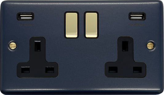 Contour Blue Contour 2 Gang Socket Usb