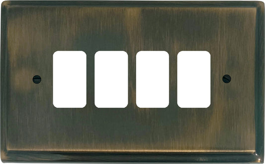 Deco Antique Brass 4 Gang Grid Plate