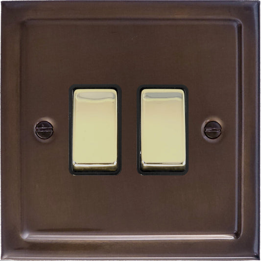 Victorian Medium Bronze 2 Gang Switch