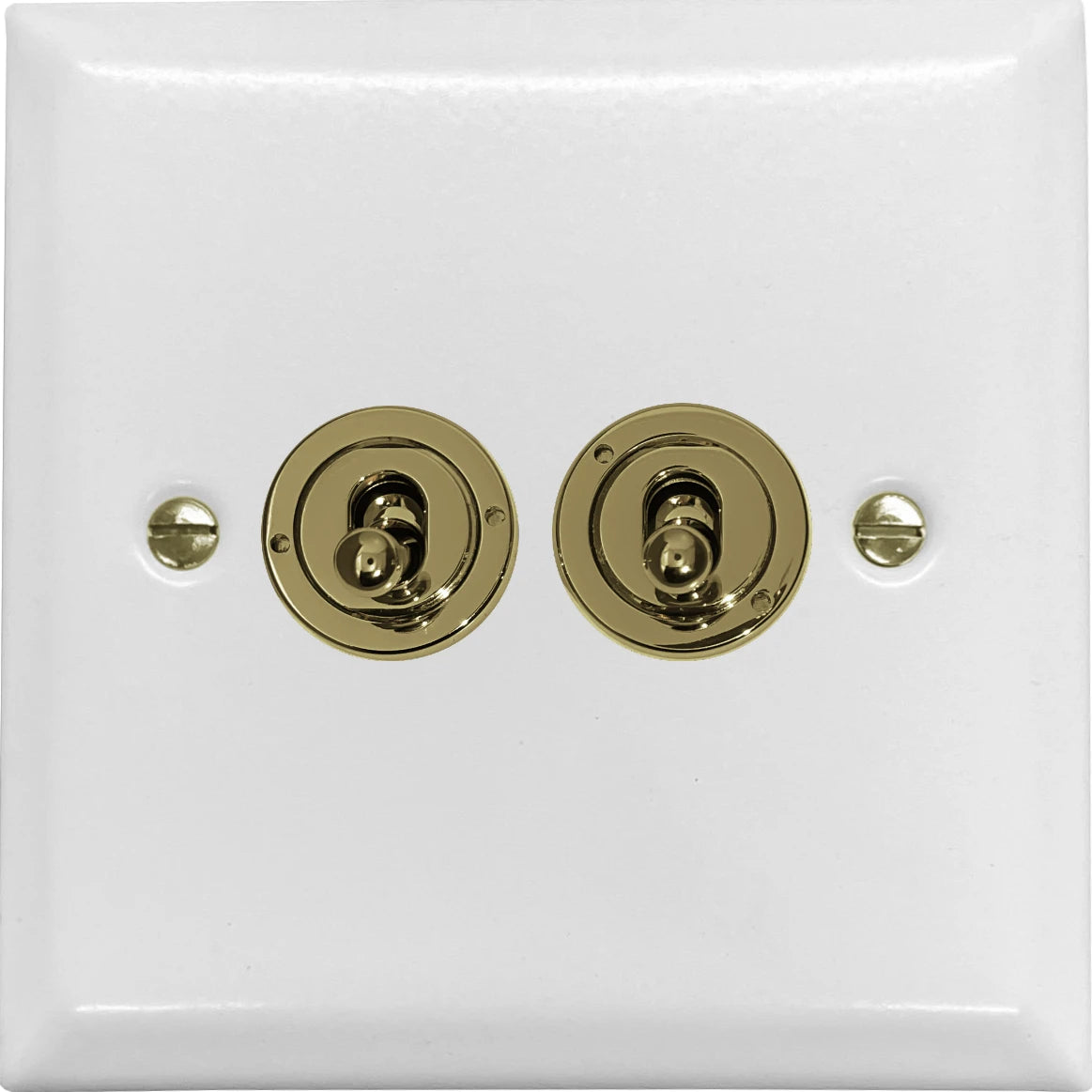 Spectrum Flat White 2 Gang Toggle (Polished Brass Toggle)