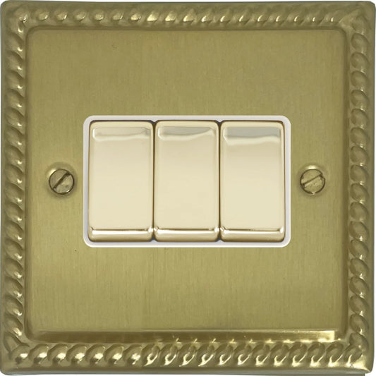 Georgian Satin Brass 3 Gang Switch