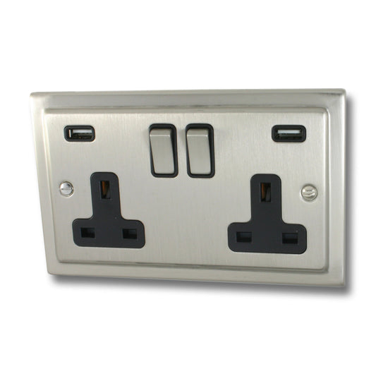 Victorian Satin Nickel 2 Gang Usb Socket