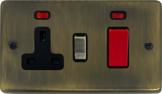 Contour Antique Brass 45 Amp Cooker Switch with Socket (Brass Switch)