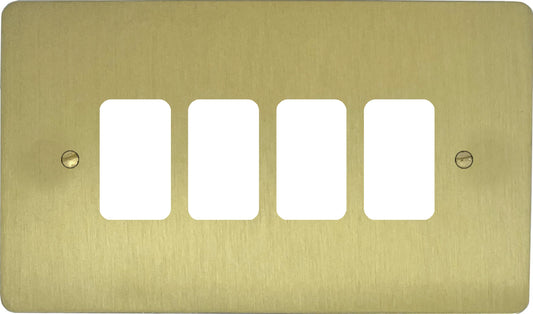 Flat Satin Brass 4 Gang Grid Plate