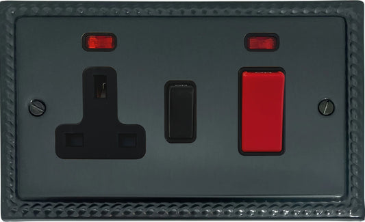 Georgian Black Bronze 45 Amp Cooker Switch and Socket (Black Switch)
