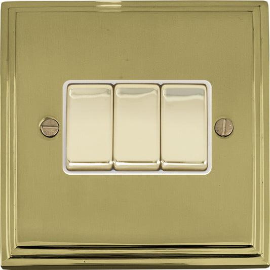 Victorian Polished Brass 3 Gang Switch