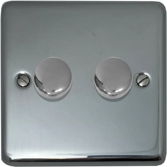 Contour Polished Steel 2 Gang LED Dimmer