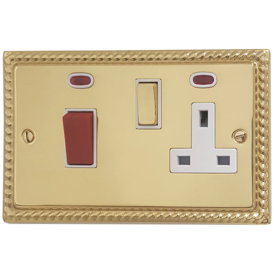 Georgian Polished Brass 45 Amp Switch & 13 A Socket